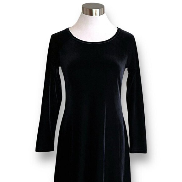 Vintage 90s Moda Intl Skater Dress XS Black Stretch Velvet Velour Goth Witchcore - Picture 2 of 6